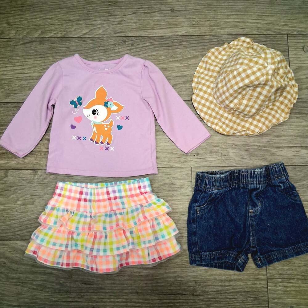 Garanimals & Carter's Child of Mine Baby Girl Outfit Set 3-6M Deer Shirt Skirt S